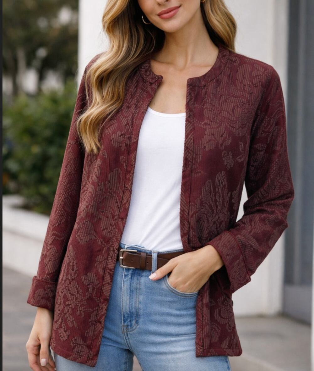 Vintage So Aida! Jacket Jacquard Cotton Red Medium